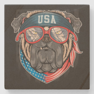 Funny USA Bandana Bulldog in Glasses Stone Coaster