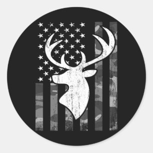 Funny Usa Flag Camouflage Whitetail Buck Deer Hunt Classic Round Sticker