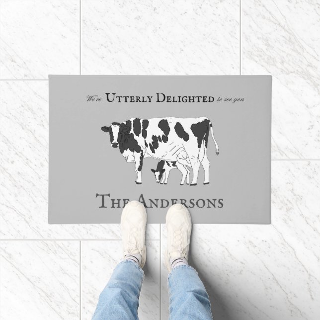 Funny Utterly Delighted Cow Calf Welcome Door Mat (Indoor)