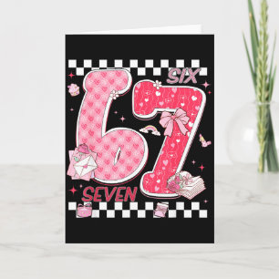 Funny Valentine 67 Six Seven Meme Pink Bow Boy Gir Card