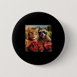 Funny Valentine Cat Raccoon Selfie Love Meme Tank  6 Cm Round Badge