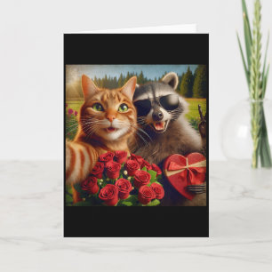 Funny Valentine Cat Raccoon Selfie Love Meme Tank Card