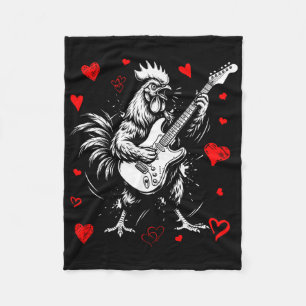 Funny Valentine Chicken Playing Guitar Rock And Ro Fleece Blanket