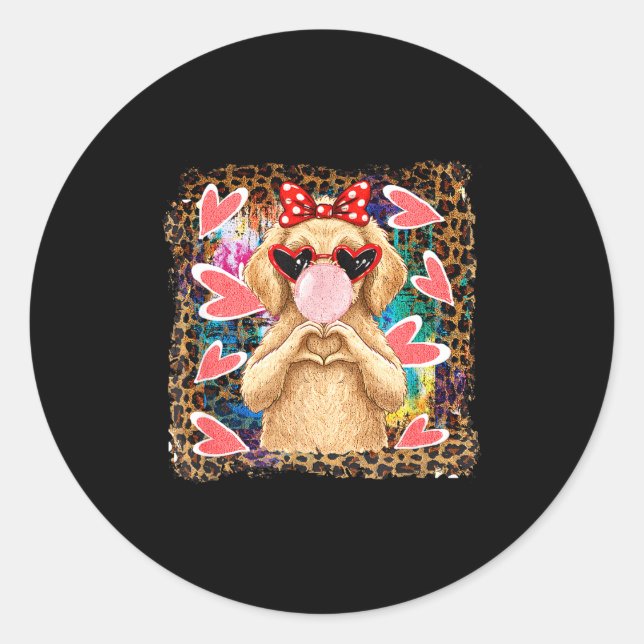 Funny valentine goldendoodle heart hands bubble bo classic round sticker (Front)
