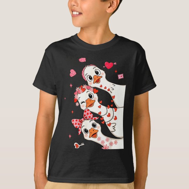 Funny Valentine Goose Nk Coquette Valentines Girls T-Shirt (Front)