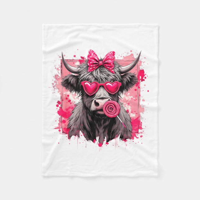 Funny Valentine Highland Cow Lollip Heart Art Nk L Fleece Blanket (Front)