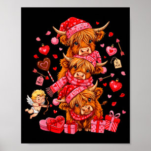 Funny Valentine Highland Cow Lover Xoxo Be Mine Cu Poster