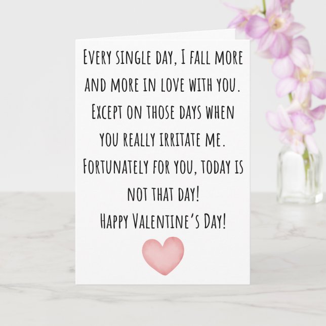 Funny Valentine I Fall More In Love With You Card (Orchid)