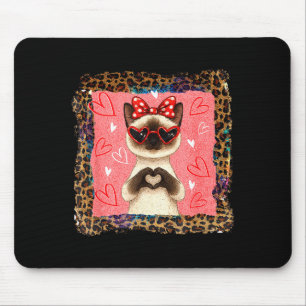 Funny Valentine Siamese Cat Heart Hands Bubble Bow Mouse Pad
