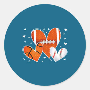 Funny Valentines Baseball Basketball Football Hear Classic Round Sticker