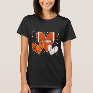 Funny Valentines Baseball Basketball Football Hear T-Shirt