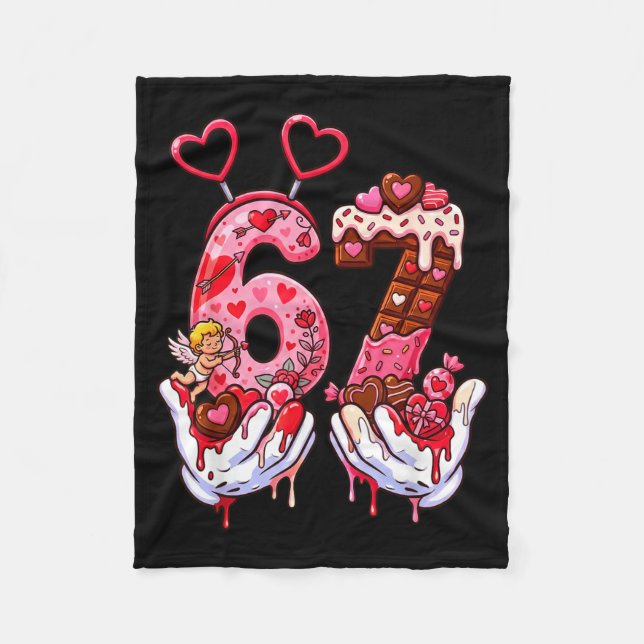 Funny Valentine's Day 67 Meme Hands Six Seven Cud  Fleece Blanket (Front)