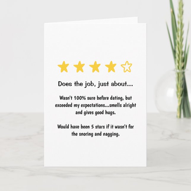 Funny Valentines Day Anniversary 4 Star Rating Card (Front)