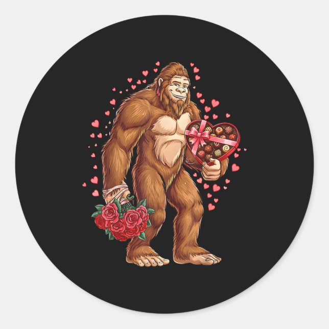 Funny Valentines Day Bigfoot Heart Love Sasquatch  Classic Round Sticker (Front)