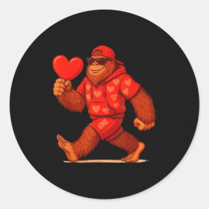 Funny Valentines Day Bigfoot Heart Sungles Sasquat Classic Round Sticker