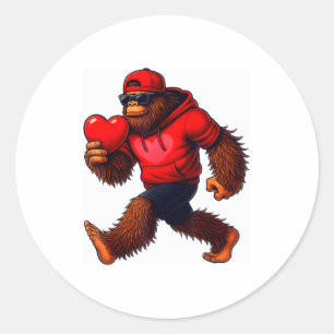 Funny Valentines Day Bigfoot Heart Sungles Sasquat Classic Round Sticker