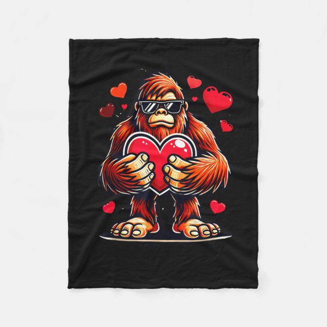 Funny Valentines Day Bigfoot Heart Sungles Sasquat Fleece Blanket (Front)