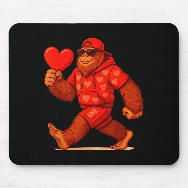 Funny Valentines Day Bigfoot Heart Sungles Sasquat Mouse Pad (Front)