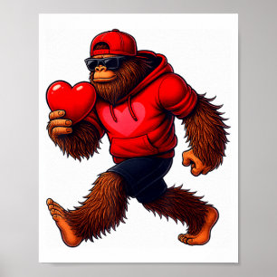 Funny Valentines Day Bigfoot Heart Sungles Sasquat Poster