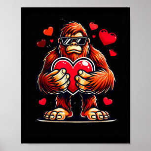 Funny Valentines Day Bigfoot Heart Sungles Sasquat Poster