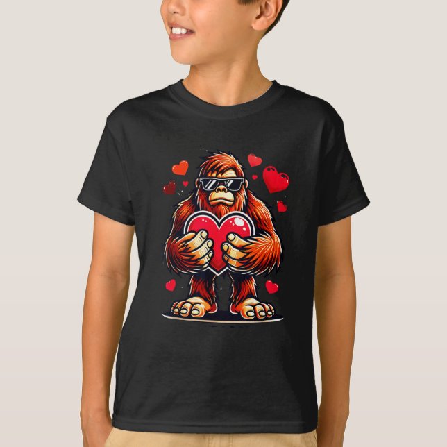 Funny Valentines Day Bigfoot Heart Sungles Sasquat T-Shirt (Front)