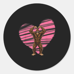 Funny Valentines Day Bigfoot Sungles In Heart Sasq Classic Round Sticker