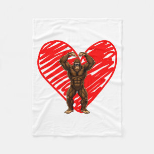 Funny Valentines Day Bigfoot Sungles In Heart Sasq Fleece Blanket