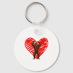 Funny Valentines Day Bigfoot Sungles In Heart Sasq Key Ring