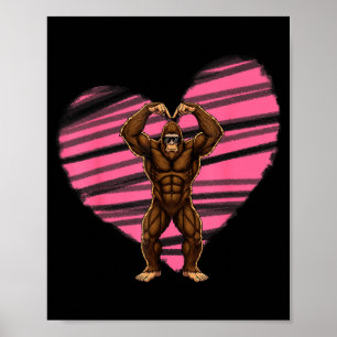 Funny Valentines Day Bigfoot Sungles In Heart Sasq Poster