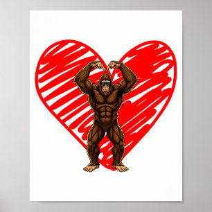 Funny Valentines Day Bigfoot Sungles In Heart Sasq Poster