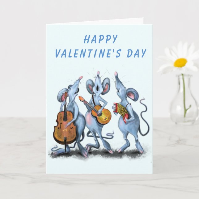 Funny Valentine's Day Card Musical Mouse Band (Small Plant)
