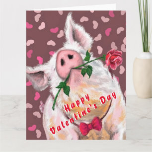 Funny Valentine's Day Card with Gentleman Piggy