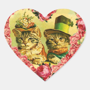 FUNNY VALENTINE'S DAY CATS WITH PINK ROSE HEART STICKER