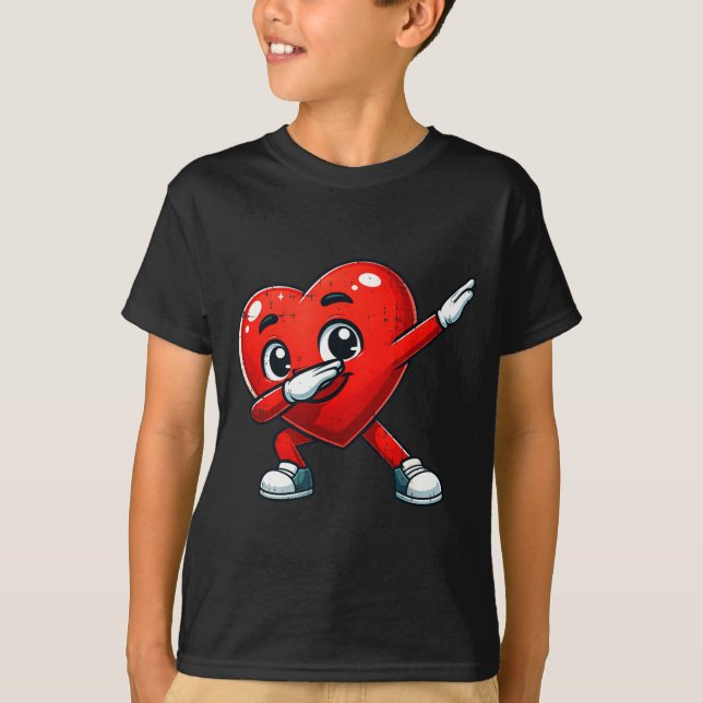 Funny Valentines Day Dabbing Heart Lover Men Kids  T-Shirt (Front)