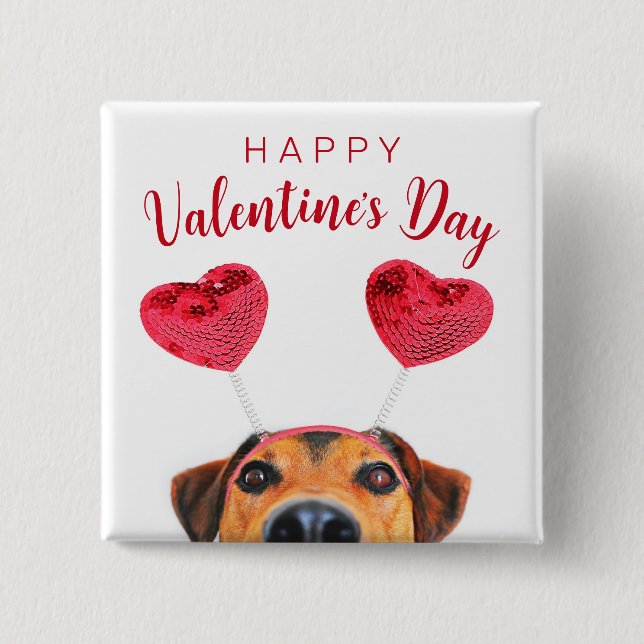 Funny Valentine's Day Dog Cute Heart Headband 15 Cm Square Badge (Front)