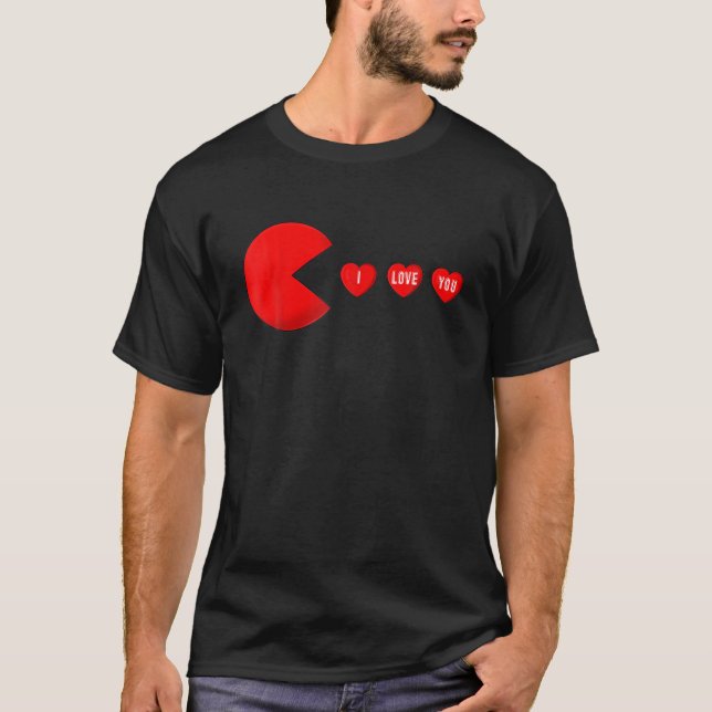 Funny Valentine's Day Eating Hearts , Gamer Men Wo T-Shirt (Front)