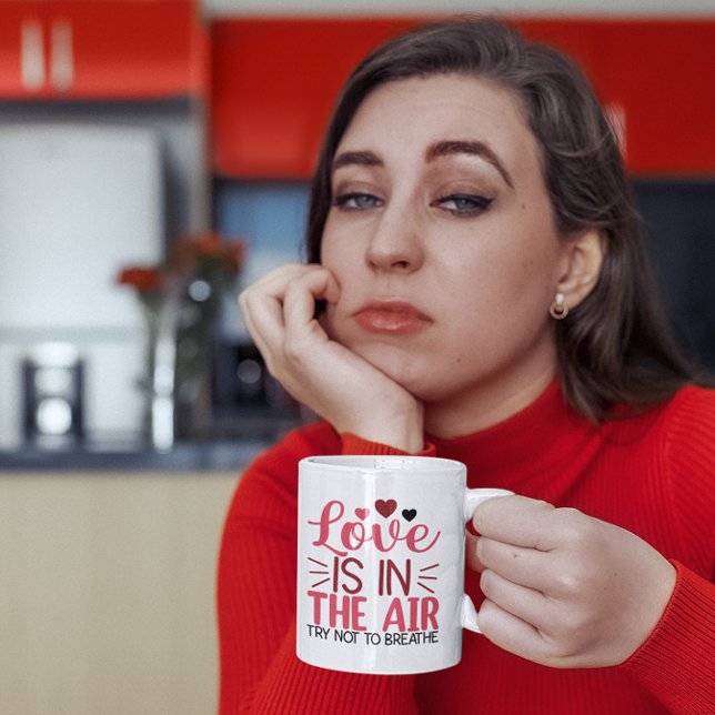 Funny Valentines day gifts for friends sarcastic Mug (Funny Anti-Valentine's day coffee mug gift for friends. Cute, sarcastic pink, red modern typography.)