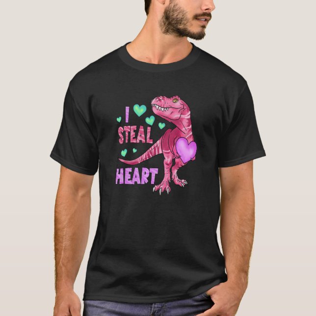Funny Valentines Day Graphic Shirt Dinosaur I Stee (Front)