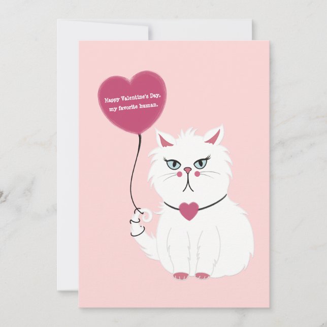 Funny Valentine's Day Grumpy White Cat Flat Card (Front)
