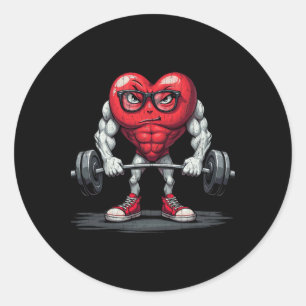 Funny Valentines Day Heart Lifting Weight Workout Classic Round Sticker