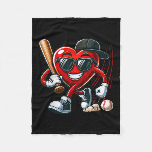 Funny Valentines Day Heart Playing Baseball Boys G Fleece Blanket
