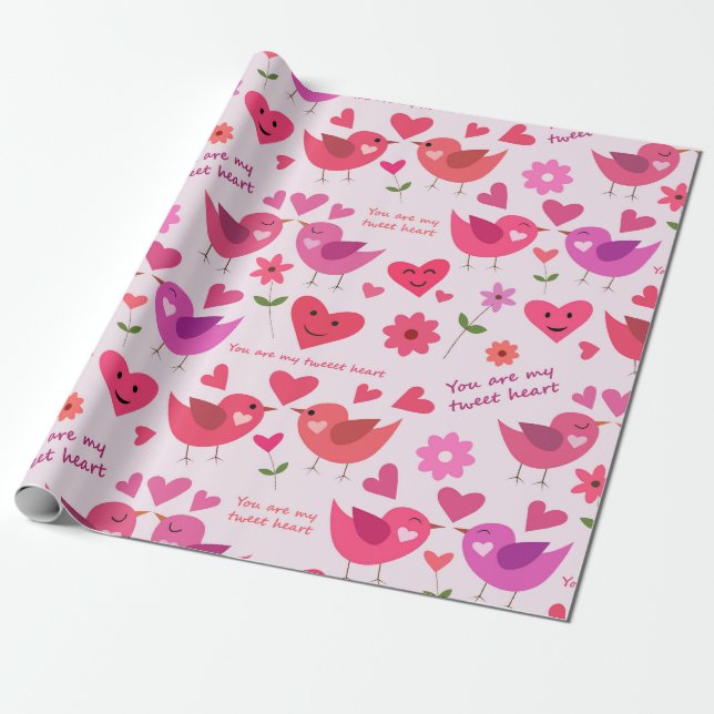 Funny Valentines Day Love Birds Pattern  Wrapping Paper (Unrolled)