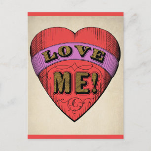 Funny Valentines Day Love Me Retro Heart Postcard
