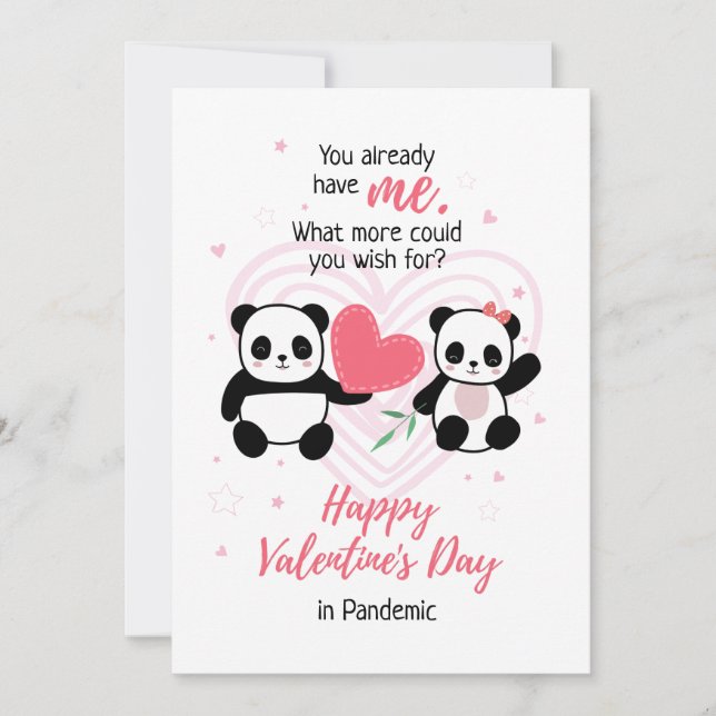 Funny Valentine's Day Panda Pandemic Holiday Card (Front)