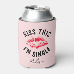 Funny Valentines Day Pink Red Kiss Personalized Can Cooler