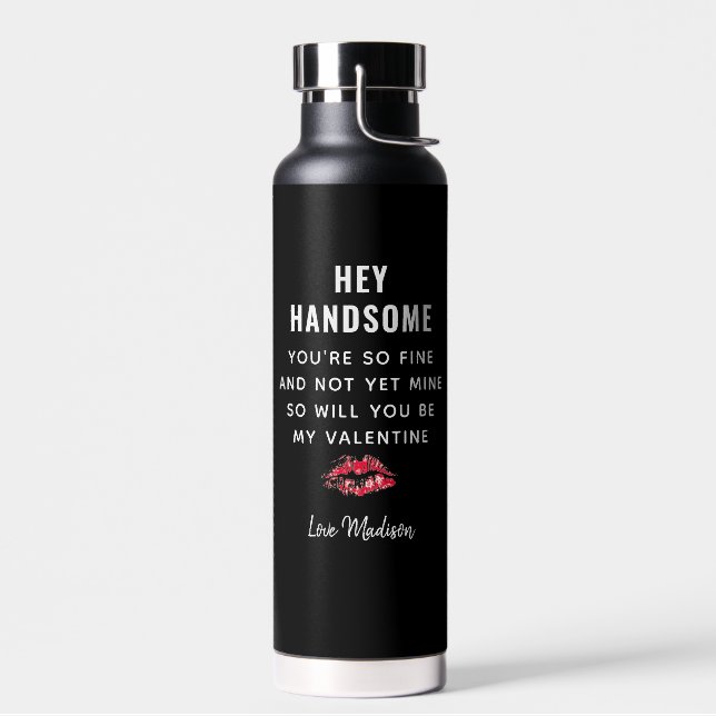 Funny Valentines Day Poem Boyfriend Kiss Monogram Water Bottle (Left)