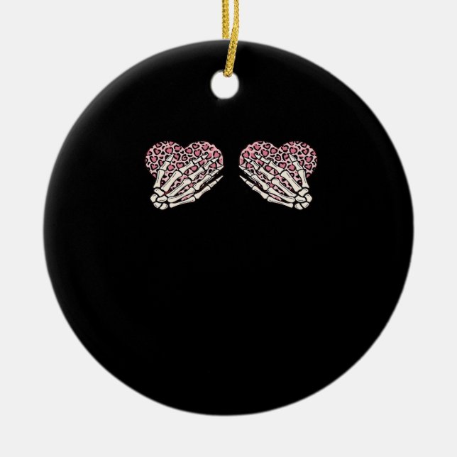 Funny Valentines Day Skeleton Hands Hearts Girl Cl Ceramic Tree Decoration (Front)