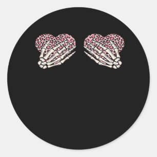 Funny Valentines Day Skeleton Hands Hearts Girl Cl Classic Round Sticker