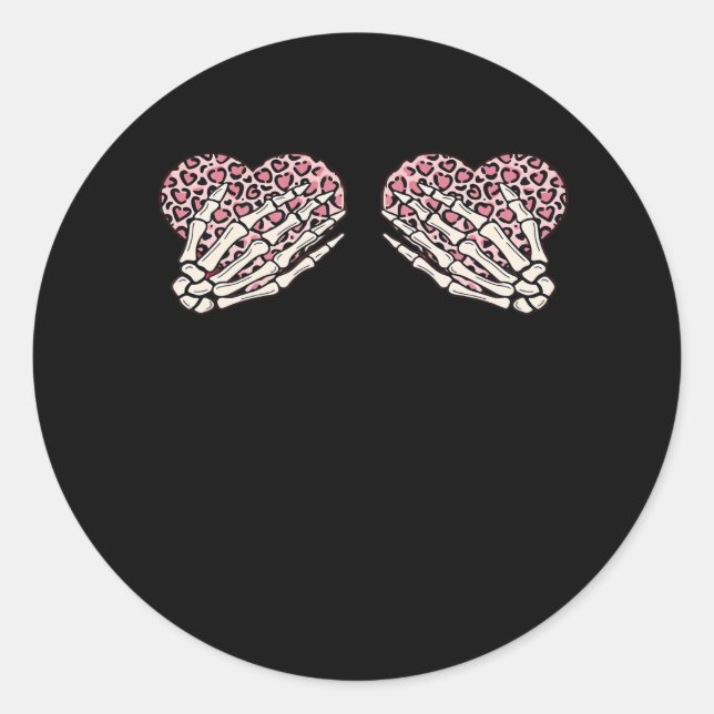 Funny Valentines Day Skeleton Hands Hearts Girl Cl Classic Round Sticker (Front)