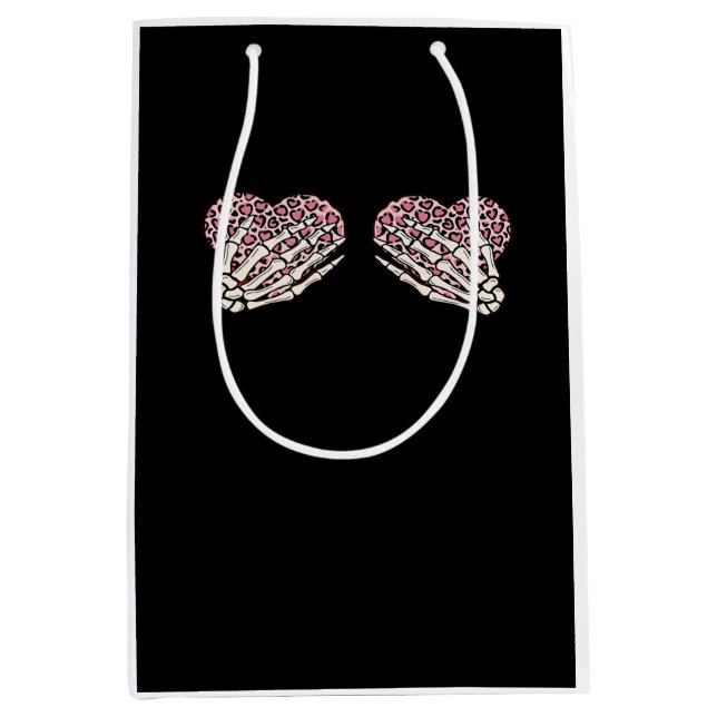 Funny Valentines Day Skeleton Hands Hearts Girl Cl Medium Gift Bag (Front)